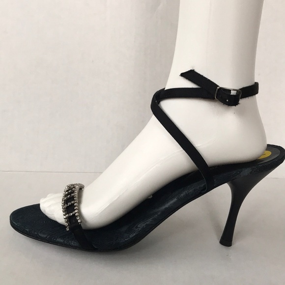 BCBGMAXAZRIA Black Strappy Jeweled Sandals Size 10B NWOB Evening Heels - Picture 3 of 11